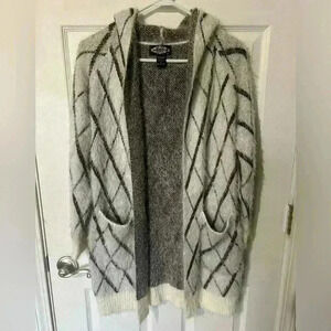 Oliver by Escio sweater hooded cardigan Cream w/black/brown Anthropologie Medium
